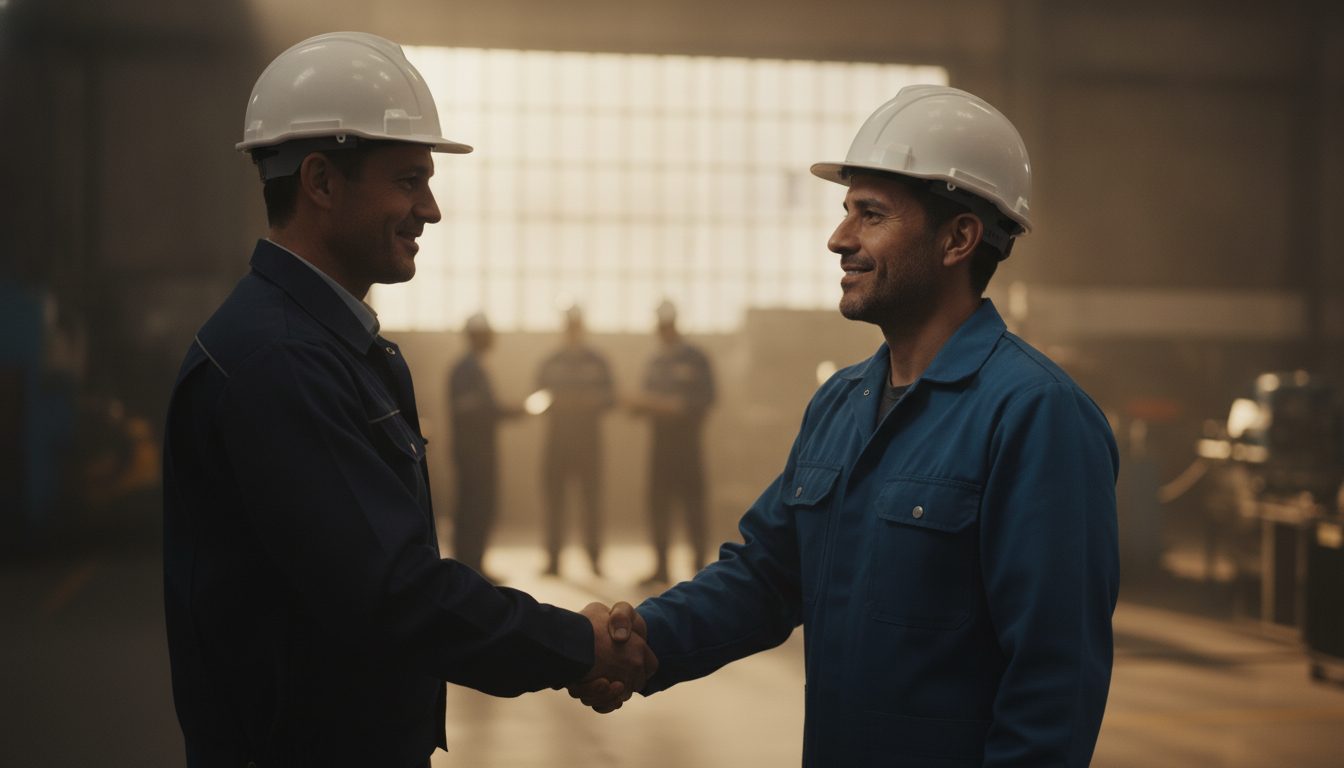 Pedro conversa con su supervisor tras recibir una promoción, estrechando la mano